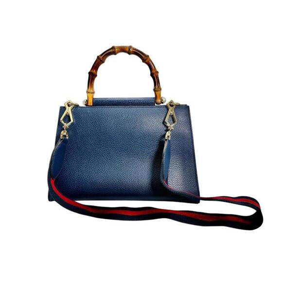 GUCCI Blue Leather Bamboo Bag - Picture 3 of 16